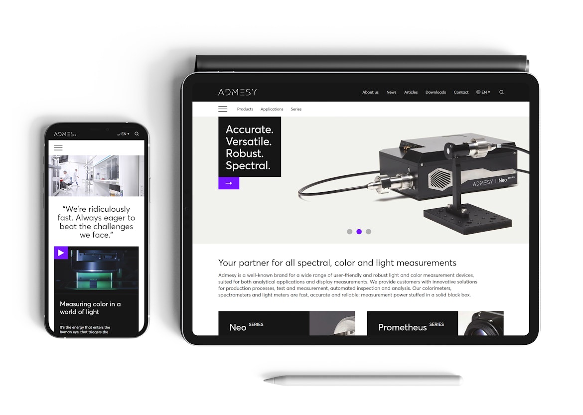 Admesy - B2B corporate website - Tablet and mobile view