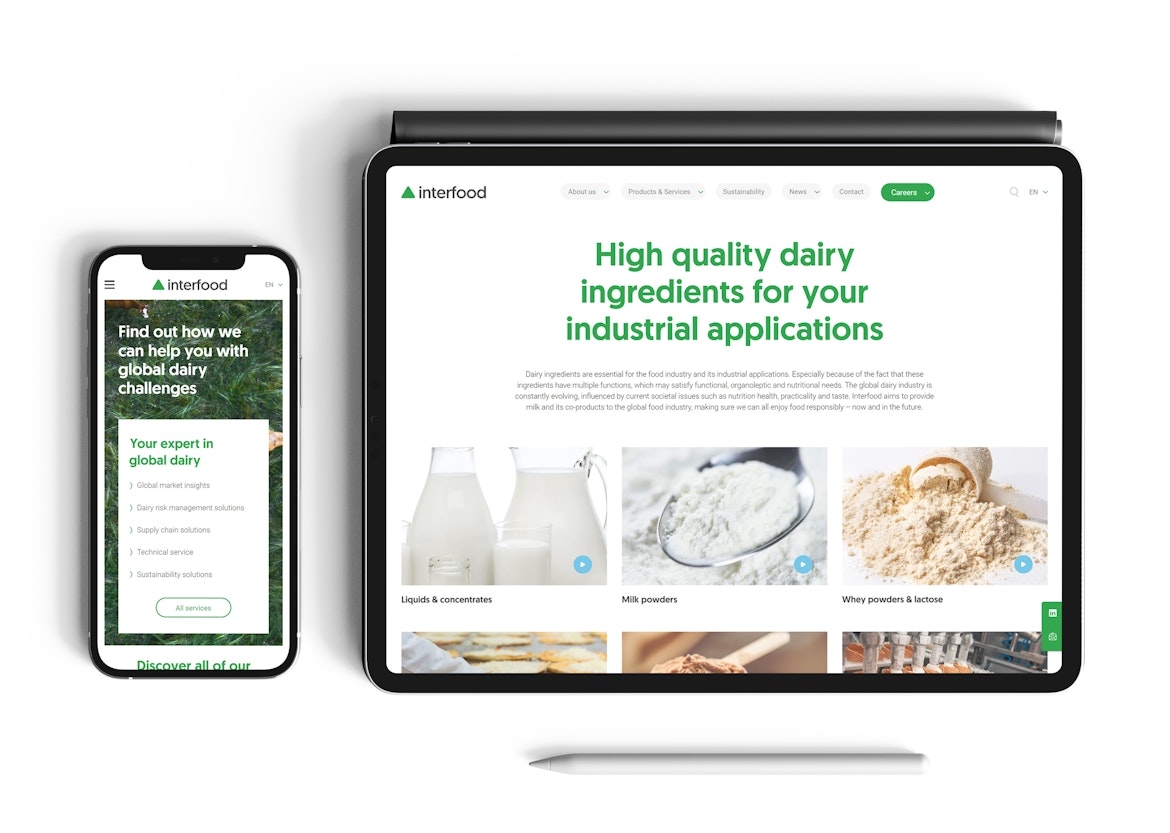 Interfood - Corporate website for dairy multinational - Tablet and mobile view