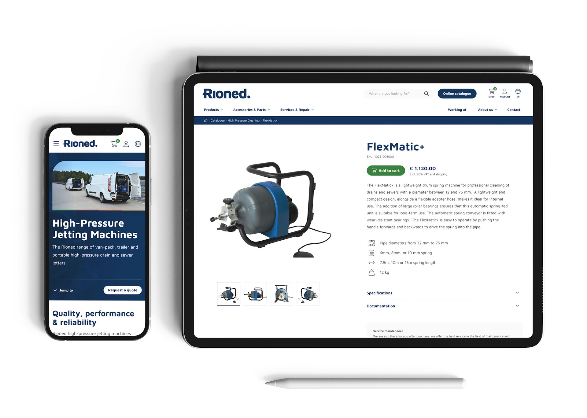 Rioned - new website and B2B customer portal - Tablet and mobile view